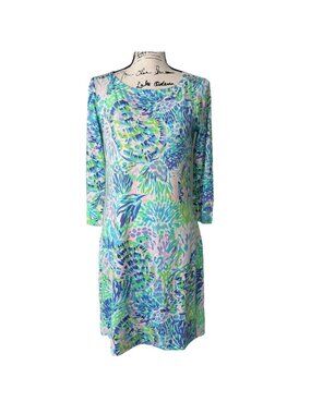 Lilly Pulitzer Women Size S Sophie Dress Shell of A Party Blue Green Pink Turtle